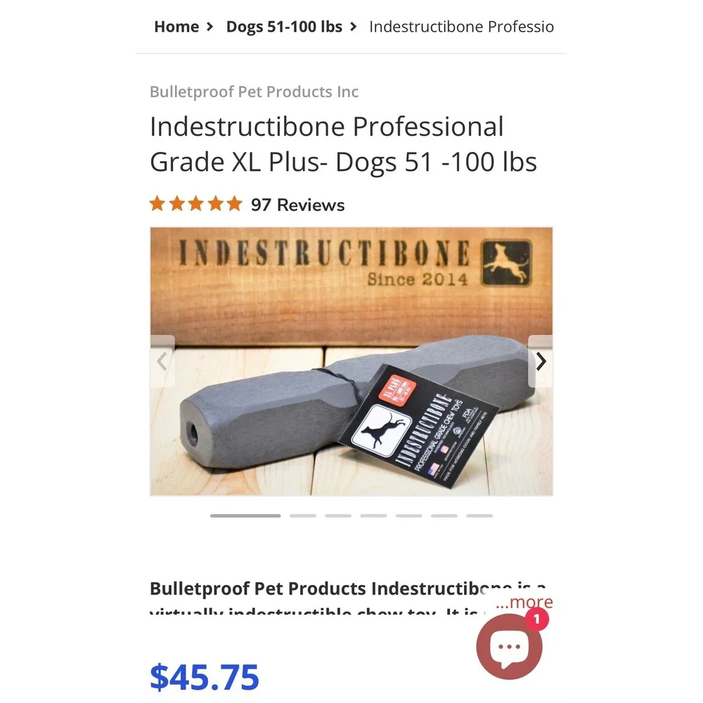 Bulletproof for Aggressive chewers Indestructibone XL Plus Dog Grey 51-100 lbs - Picture 5 of 5
